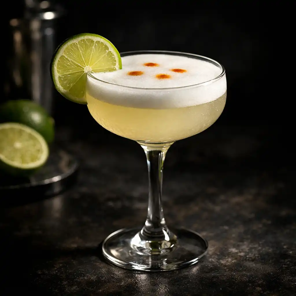 Pisco sour cocktail with foam and bitters